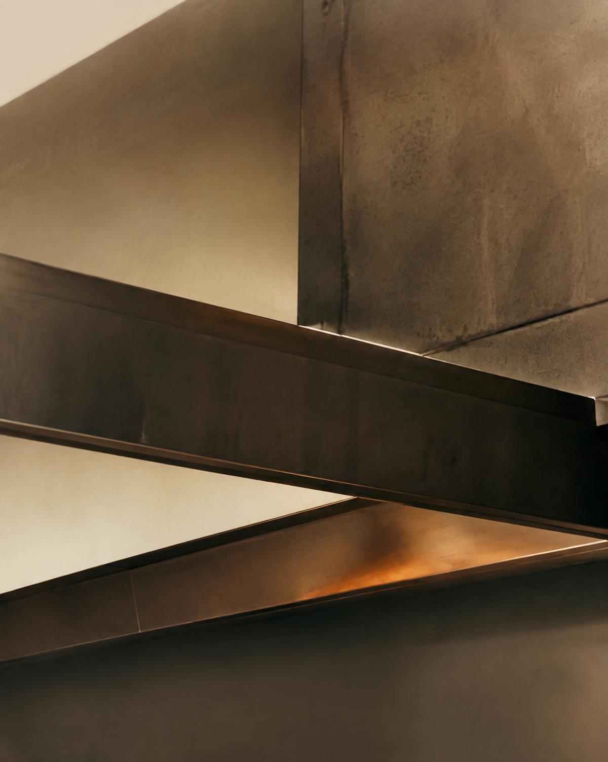 Intersecting architectural beams casting precise shadows